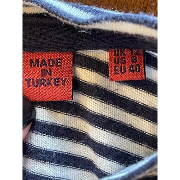 Superdry Blue and White Striped Crew Neck Rope Lettering Short Sleeve Tee Size 8 - Picture 10 of 12